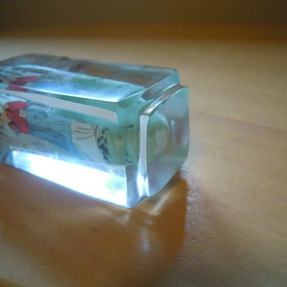 Vintage Chinese Japanese Reverse Hand Painted Snuff Perfume Glass Bottle w Lid - Picture 3 of 5